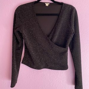 Black Long sleeve Silver Glitter Top